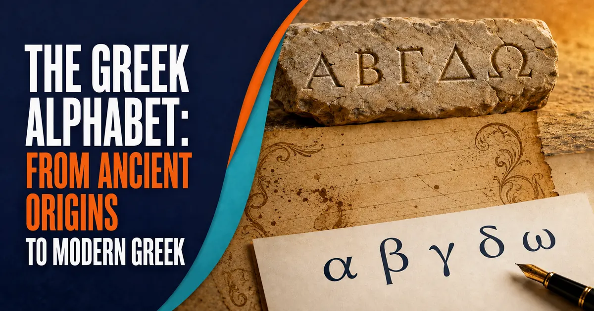 The Greek Alphabet: From Ancient Origins to Modern Greek, showing ancient capitals and modern lowercase Greek letters